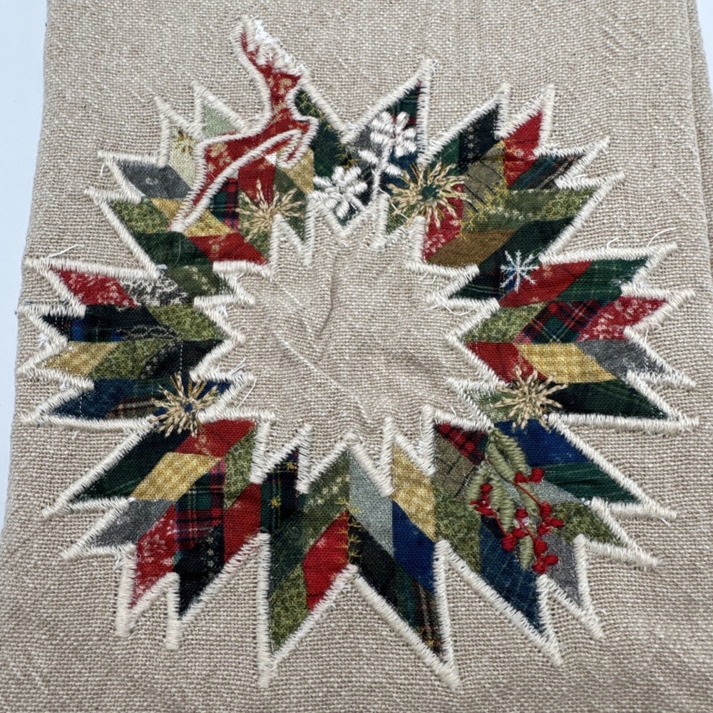 Pottery Barn Hand Towel Bathroom Winter Wreath‎ Deer Stag Patchwork Lodge Cabin